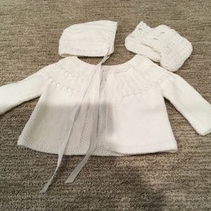 Vintage Hand knitted baby sweater, hat and booties